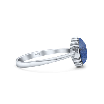 Petite Dainty Oxidized Thumb Ring Round Simulated Blue Lapis Solid 925 Sterling Silver